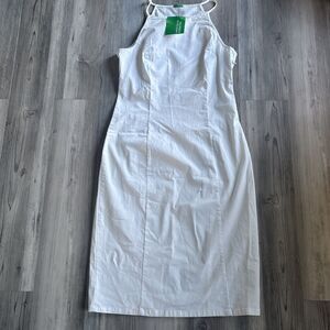 NWT Vintage Benetton White Cotton Midi Preppy Dress Made In Italy Size Large